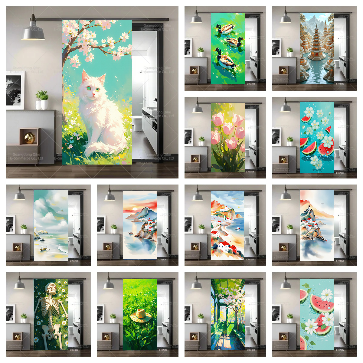 Tulip Cat Cherry Blossom Scene - Full Cover Adhesive 评论和价格