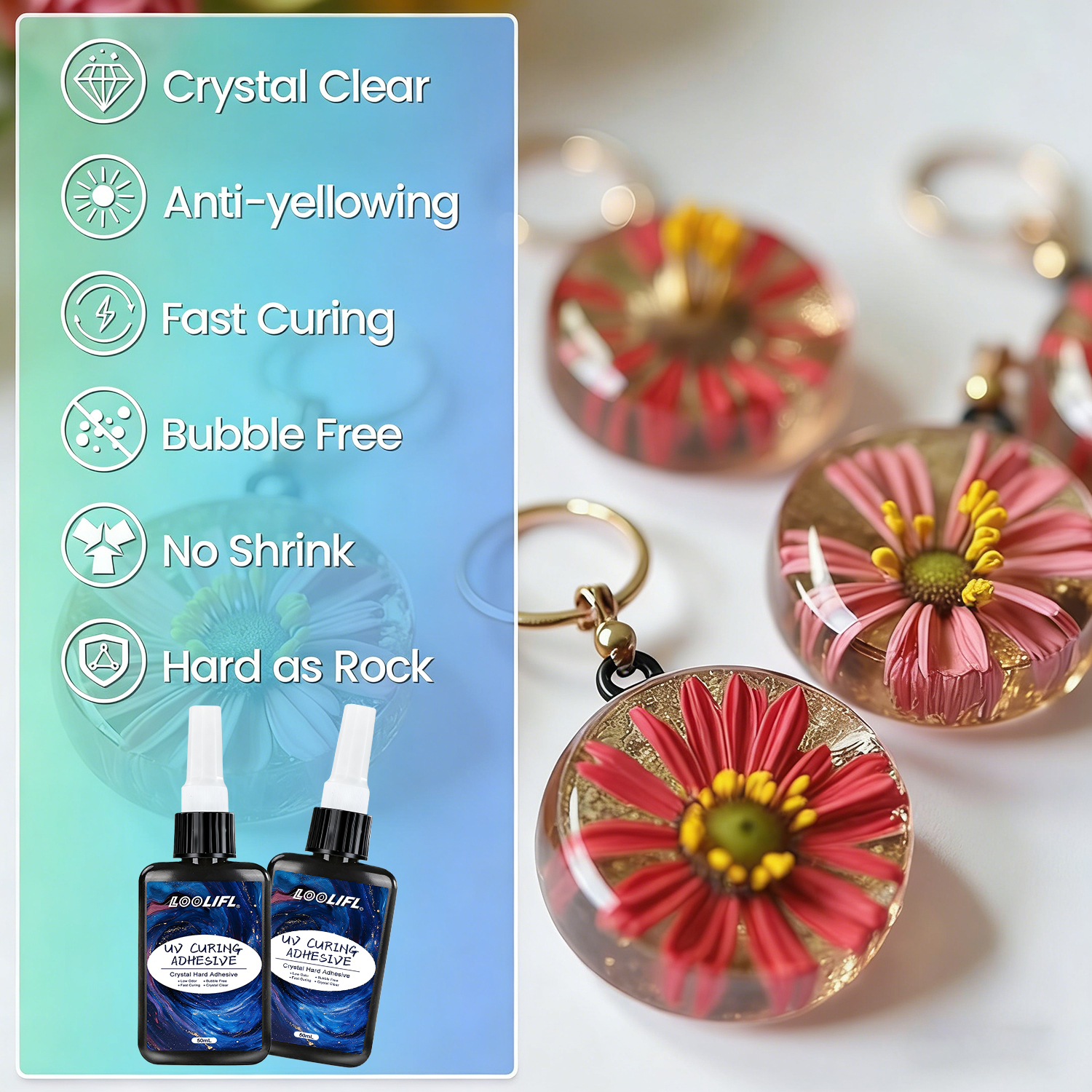 LOOLIFL 50ML UV Resin Kit with - Liquid Uv Glue Kit 评论和价格